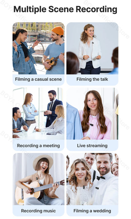 BOYA Mini Wireless Microphone – 2.4GHz Lavalier Mic with Charging Case for iPhone & Android