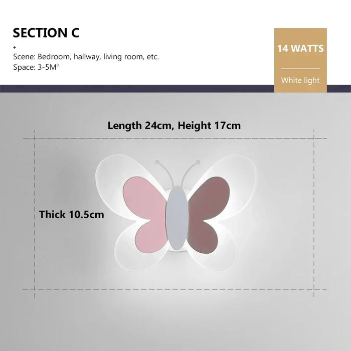 Butterfly Wall Lamp – Colorful LED Acrylic Light for Kids’ Room & Nursery