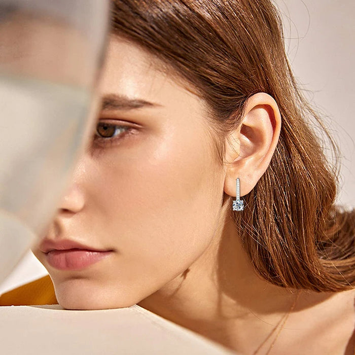 925 Sterling Silver Drop Earrings – 1ct D-Color Moissanite