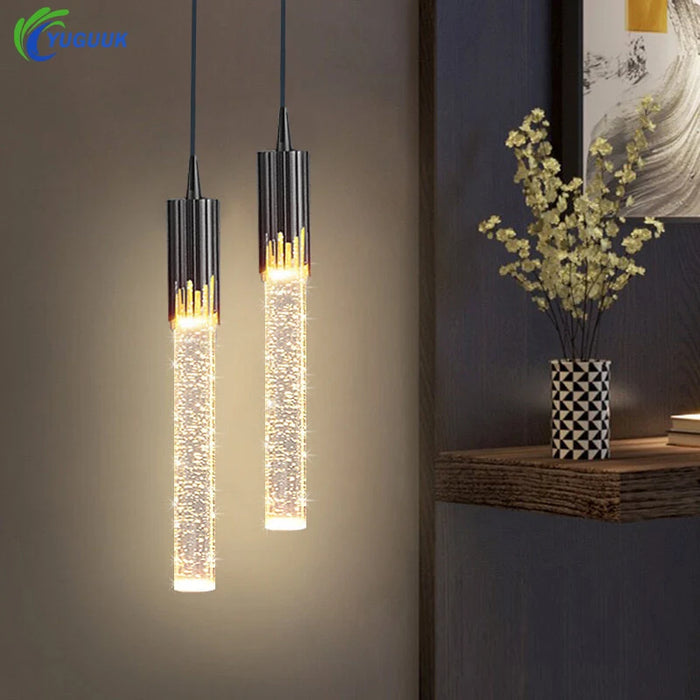 Modern Black & Gold LED Pendant Light – Crystal Rod Design for Ambient Lighting - Samanta Factory