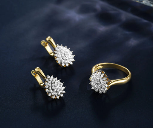 Cubic zirconia earrings and ring set with plant-inspired design for weddings