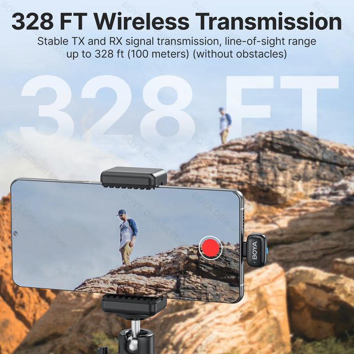 BOYA Mini Wireless Microphone – 2.4GHz Lavalier Mic with Charging Case for iPhone & Android