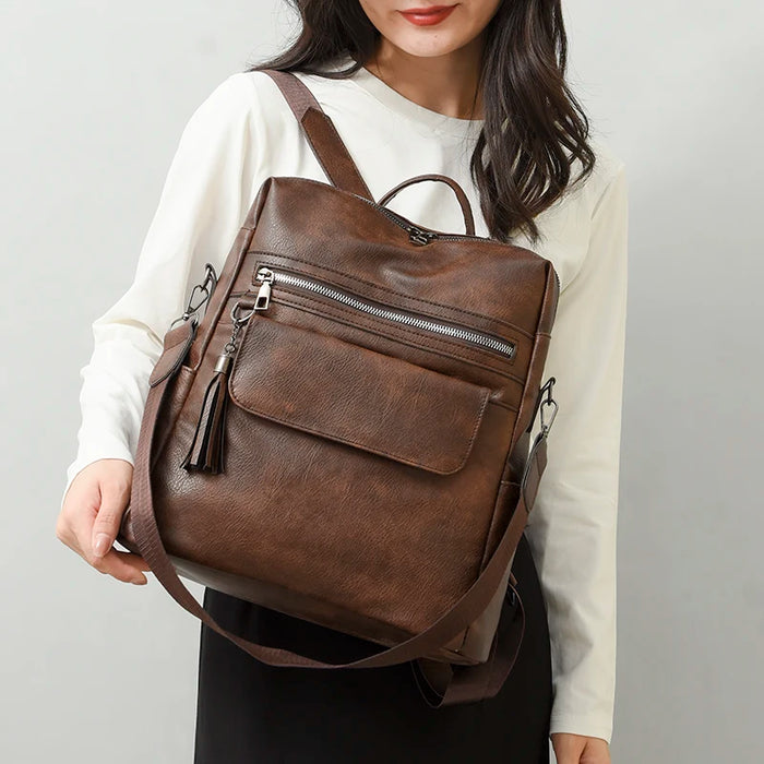 Compact PU Softback Backpack – Fashionable Tassel Design for Women