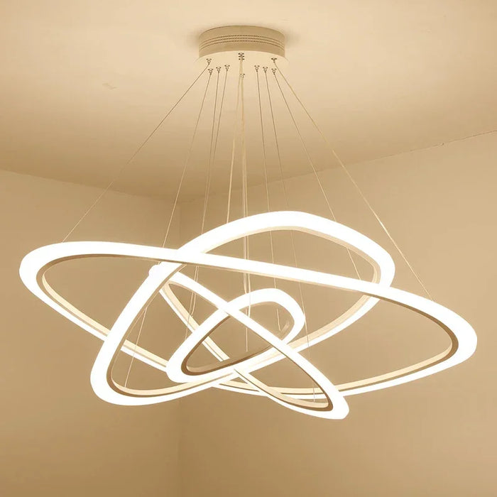 Art Deco Pendant Light – White Acrylic & Iron Chandelier with Remote Control - Samanta Factory