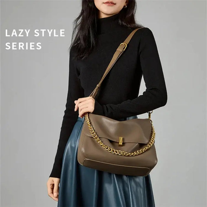 Leather Crossbody Bag - Vintage Soft Flap Style SF