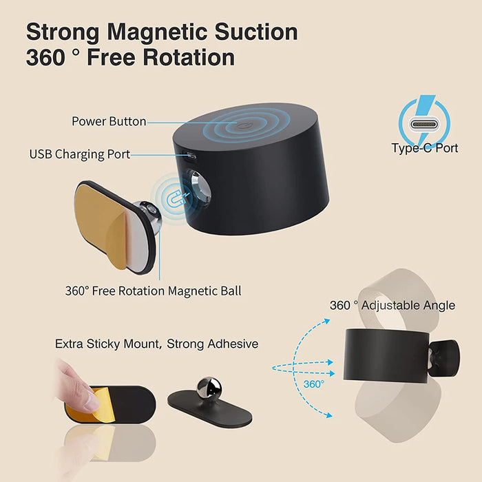 Rechargeable LED Wall Light – Touch Control with 3 Colour Modes & Adjustable 360° Rotation