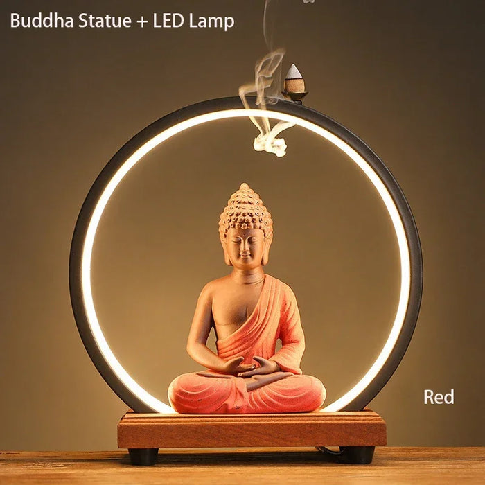Ceramic Sakyamuni Buddha Incense Burner with LED Light - Samanta Factory