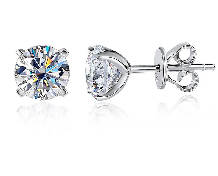 Certified Moissanite Stud Earrings – D-Color VVS1 Round Cut in 925 Sterling Silver