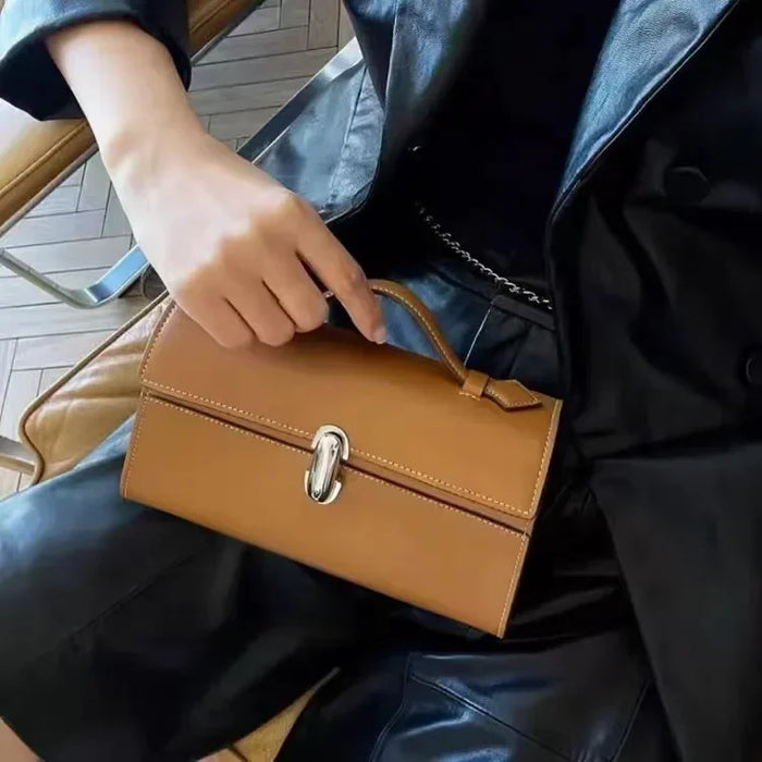 Women’s Leather Baguette Handbag – Minimalist Day Clutch