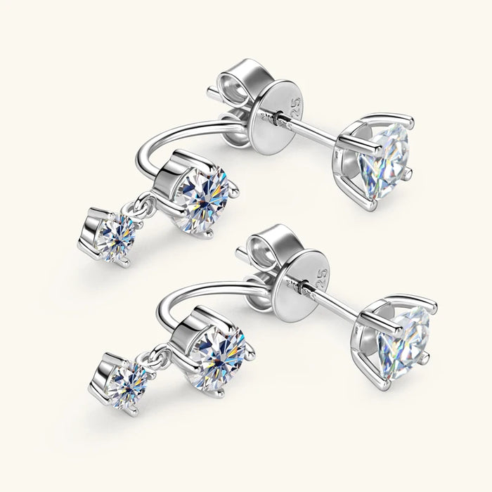 Moissanite Stud Earrings – D-Color VVS1 2-in-1 Sterling Silver