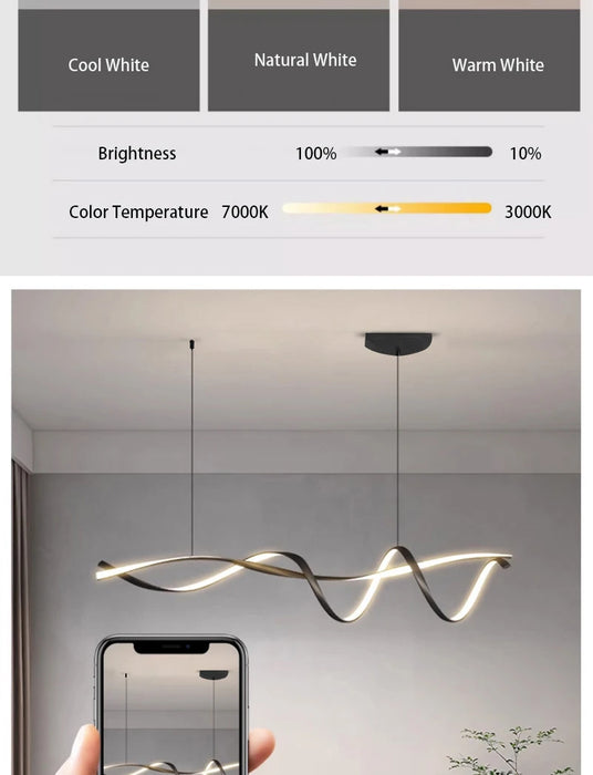 Modern LED Pendant Light – NEO Gleam Black Aluminum Chandelier with Remote Control - Samanta Factory