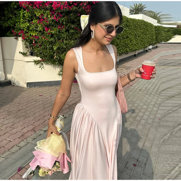 Camisole Dress – Pleated A-Line Elegance with Square Neck