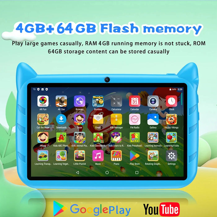 BDF 7-Inch Kids Tablet – Android 13 with 64GB Storage, Dual Cameras & Parental Controls