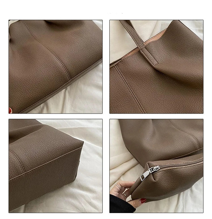 Women’s Genuine Leather Shoulder Bag – Square Ruched Handbag with Hasp Closure - Samanta Factory