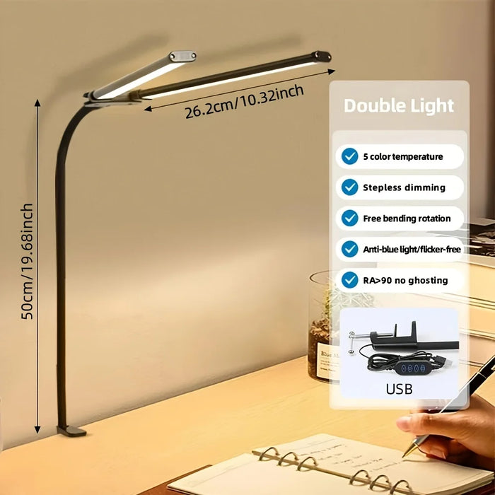 Double-Head LED Desk Lamp – Wide, Adjustable Lighting with 10 Brightness Levels