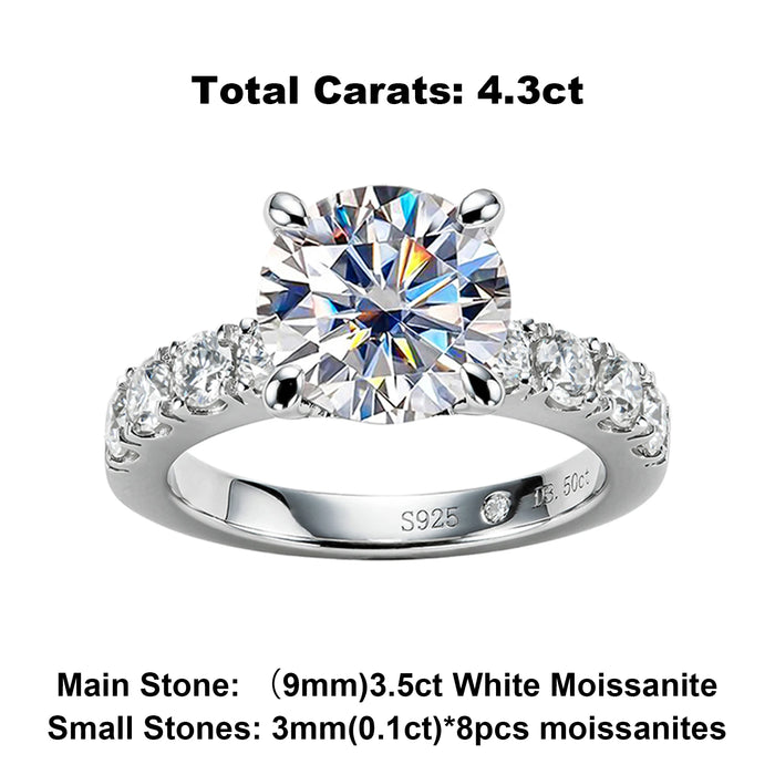 4.3CTTW Moissanite Engagement Ring – D Color Lab-Certified 925 Sterling Silver