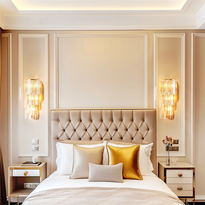 Crystal Wall Sconce – Luxurious 3- or 5-Tier LED Lighting with Gold Finish