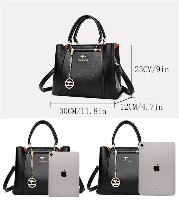 Women’s PU Leather Tote Bag – Fashion Soft Casual Handbag with Zipper Closure - Samanta Factory