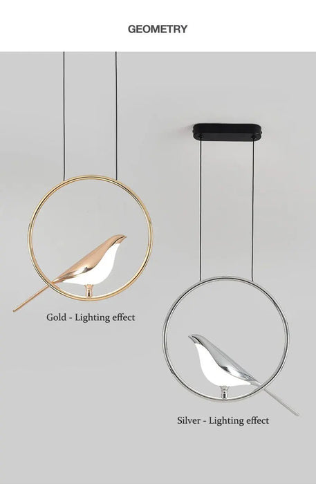 Bird Pendant Light – Modern Gold & Silver Hanging Lamp with Rotatable Magpie Design