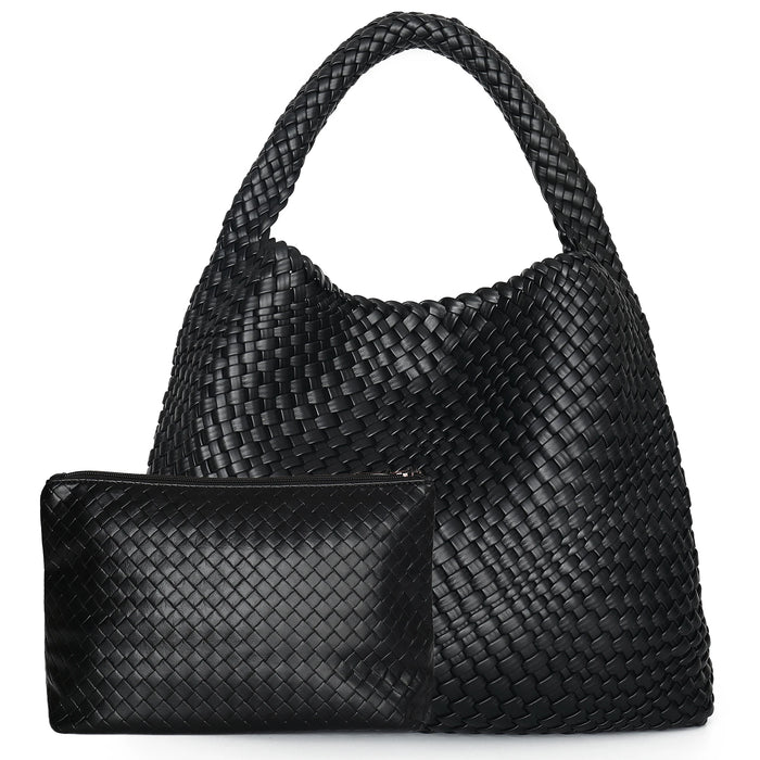Woven Tote Bag  with Purse for Women – Large Soft Leather Shoulder Bag for Work, Beach & Travel - Samanta Factory