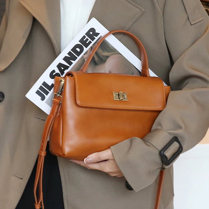 Women’s  Leather Shoulder Bag – Compact Casual Satchel