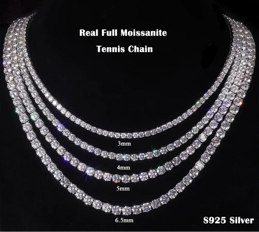 Certified 3/4/5mm moissanite necklace and bracelet set in sterling silver