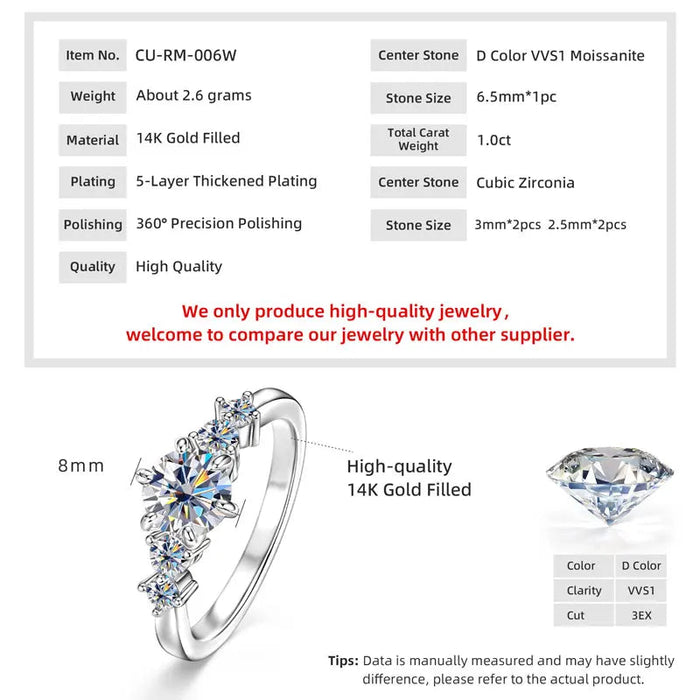 Ehhai Certified D Color VVS1 Lab Created Imitation Diamond Moissanite Ring for Women Engagement Rings Wedding Fine Jewelry Gifts SF