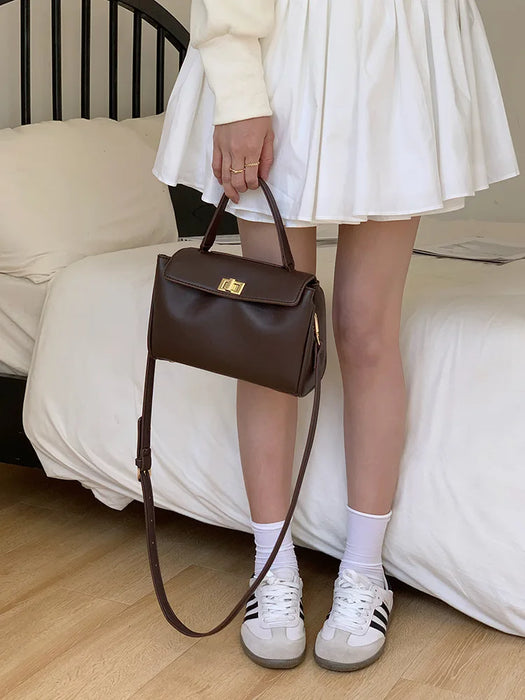 PU Leather Box Bag – Twist Lock Closure for Women