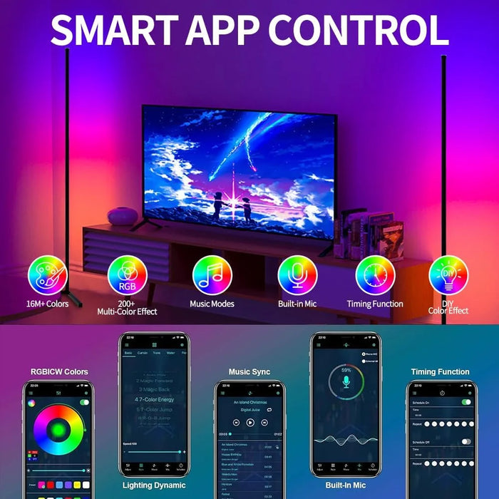 Modern RGBIC Smart Floor Lamp with 16M Colors, Music Sync & Remote App Control - Samanta Factory