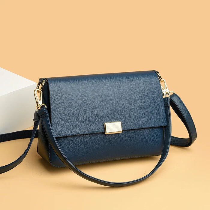 Women’s Genuine Leather Shoulder Bag – Square Ruched Handbag with Hasp Closure - Samanta Factory