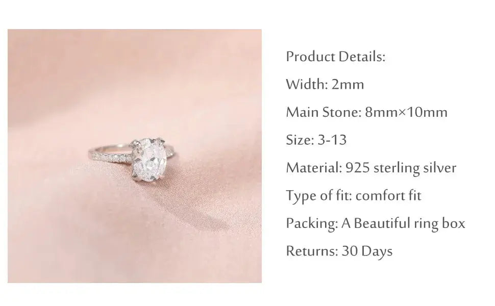 Sterling Silver Oval CZ Ring – Sparkling 3-Carat Simulated Diamond SF
