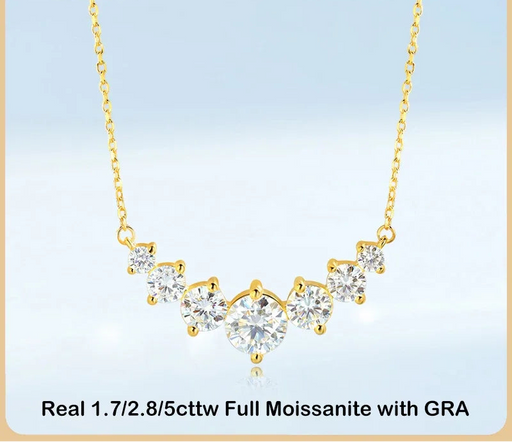 7-stone D-color VVS1 moissanite pendant necklace in 925 sterling silver with 18K white gold plating