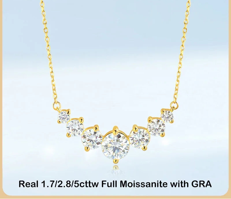 7-stone D-color VVS1 moissanite pendant necklace in 925 sterling silver with 18K white gold plating