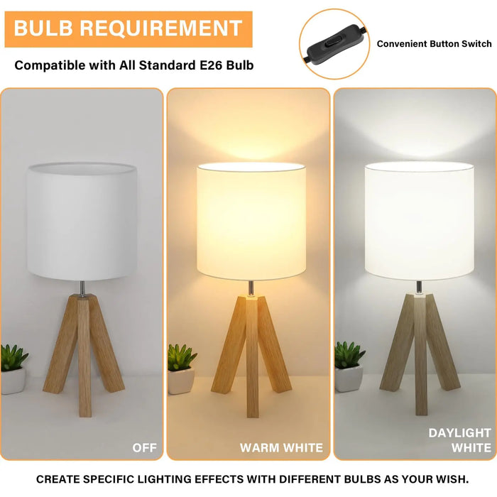 Wooden Tripod Floor Lamp – Hand-Knitted Fabric Shade with E26 Dimmable LED
