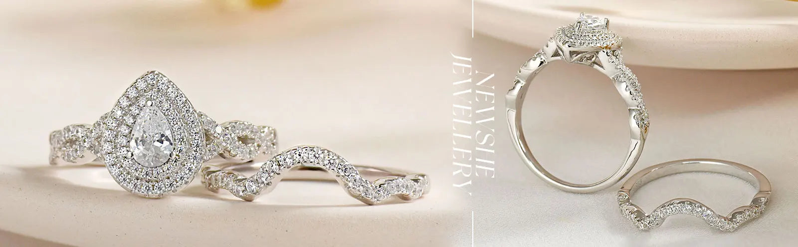Sterling Silver Bridal Ring Set – Pear Cut Zircon Elegance SF