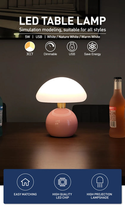 Modern LED Table Lamp – Dimmable Frosted Glass Shade - Samanta Factory