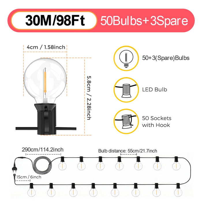 LED Globe String Lights – Shatterproof & Waterproof Outdoor Lighting - Samanta Factory