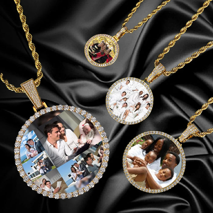Personalized Bling Circle Necklace with Engraving – Memory Jewelry for Men & Women SF