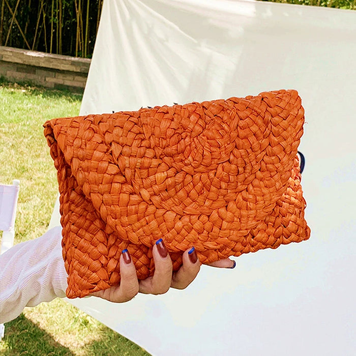 Boho Straw Flap Bag for Women – Hard Shell Woven Handbag for Summer Outings