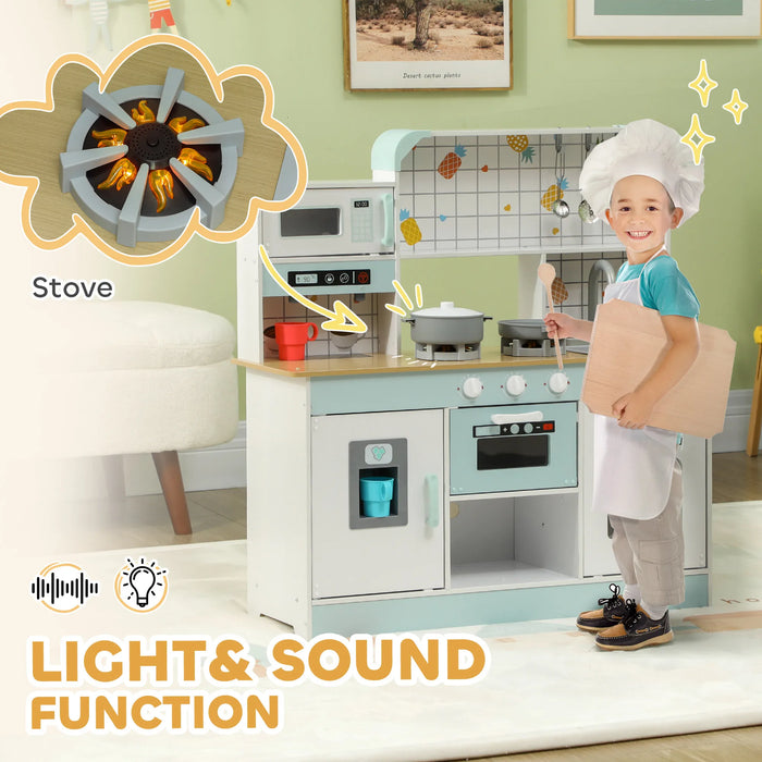 Kids Wooden Play Kitchen Set – Realistic Toddler Kitchen with Lights, Sounds & Accessorie