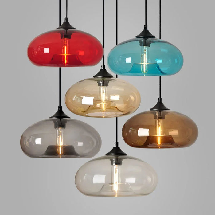 Modern Glass Pendant Light – Elegant LED Ceiling Fixture with Iron Finish - Samanta Factory