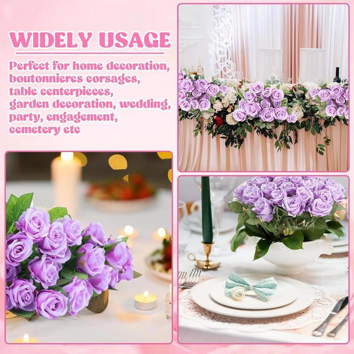 Artificial Velvet Roses – 50PCS Long-Stem Flower Bouquet SF