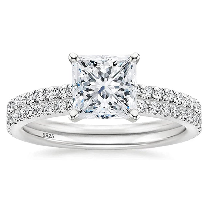 Square Cut Zircon Bridal Ring Set – 925 Sterling Silver Wedding Rings for Women