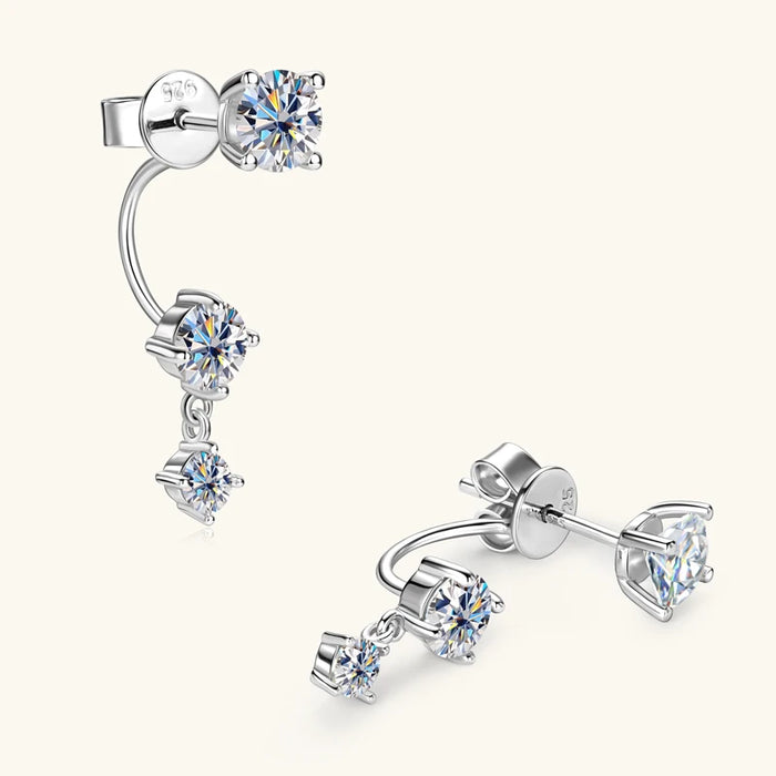 Moissanite Stud Earrings – D-Color VVS1 2-in-1 Sterling Silver