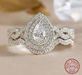 925 sterling silver pear cut zircon bridal wedding and engagement ring set for women