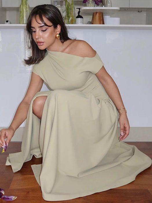 Maxi Dress – Pleated Patchwork Elegance - Samanta Factory