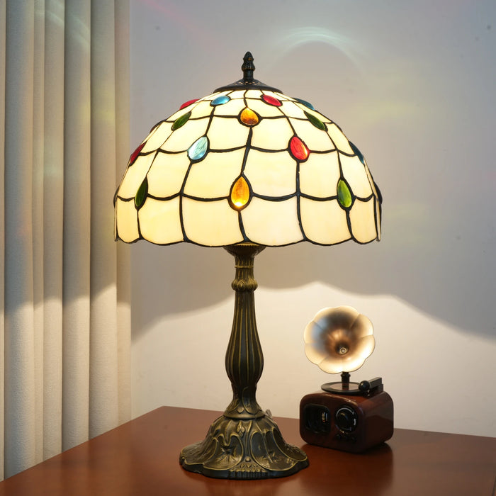 Tiffany Style Table Lamp – Handcrafted Stained Glass with Vintage Metal Base - Samanta Factory