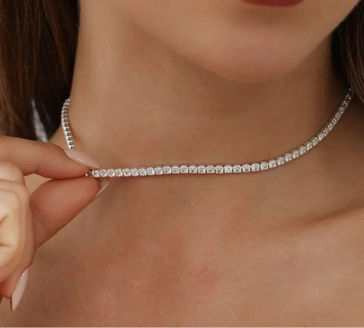 Adjustable D-color 2 mm moissanite tennis choker in 925 sterling silver