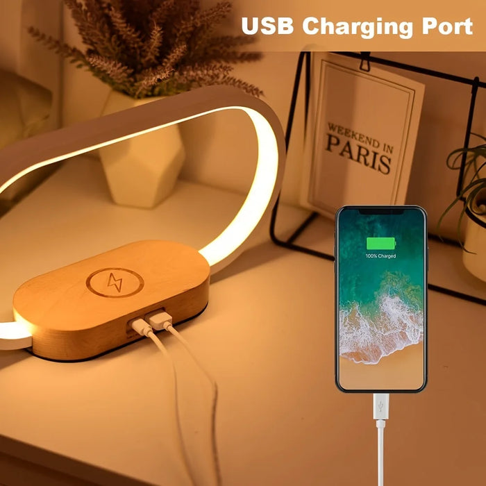 Dimmable LED Bedside Lamp – Touch Control with Wireless Charging & Clock Display - Samanta Factory