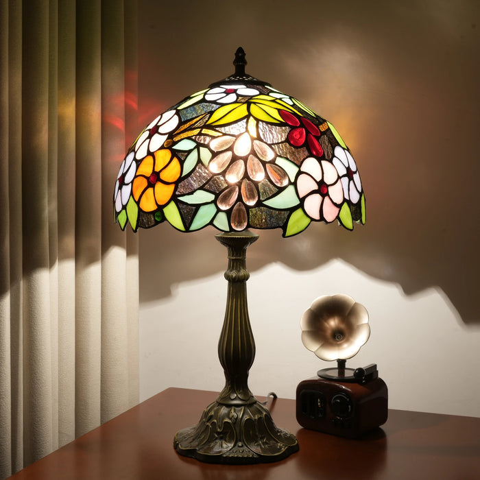  12-Inch Tiffany Style Table Lamp with Hand-Cut Stained Glass – Vintage Decorative Light for Living Room